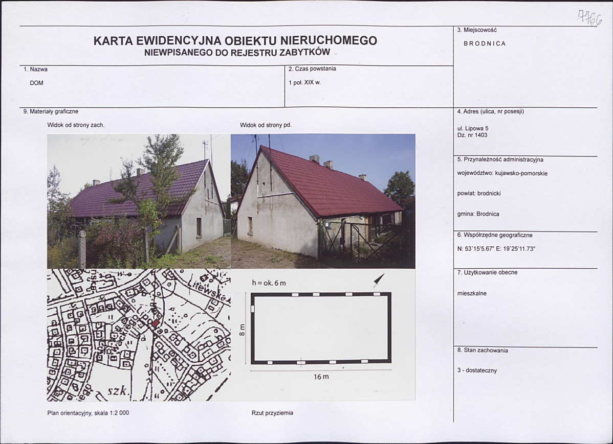 Karta obiektu niewpisanego do rejestru, skan nr 1