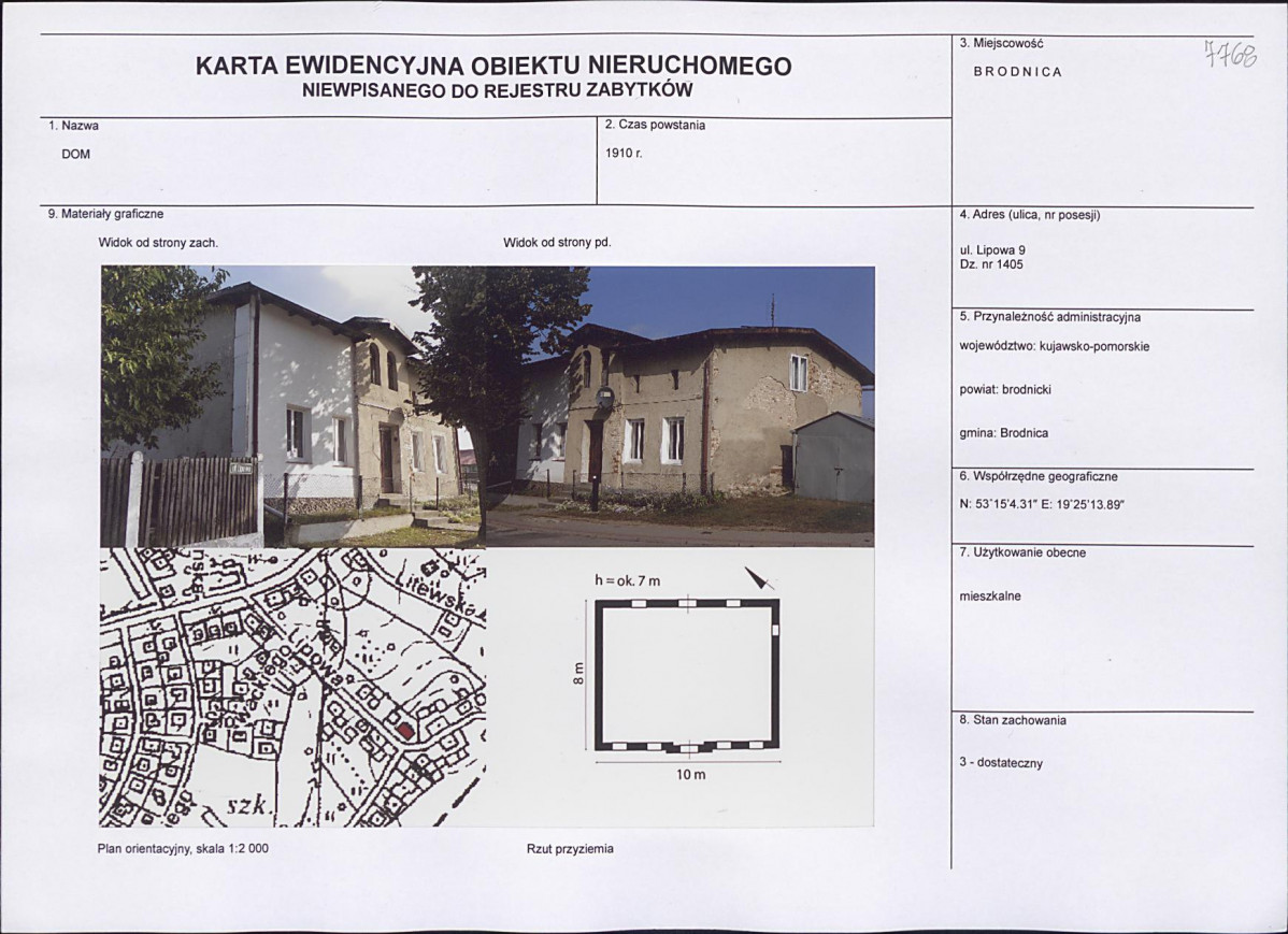 Karta obiektu niewpisanego do rejestru, skan nr 1