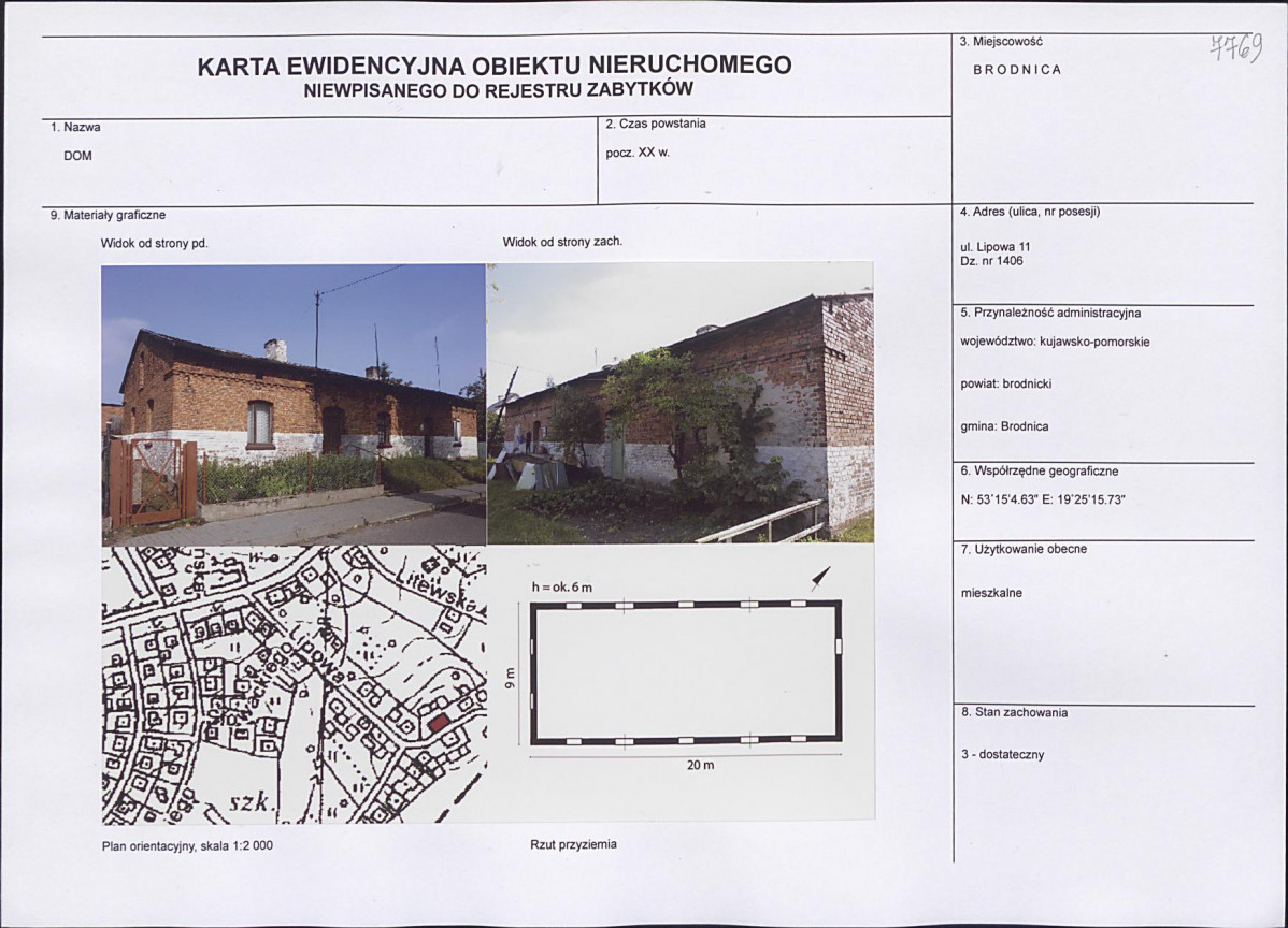 Karta obiektu niewpisanego do rejestru, skan nr 1