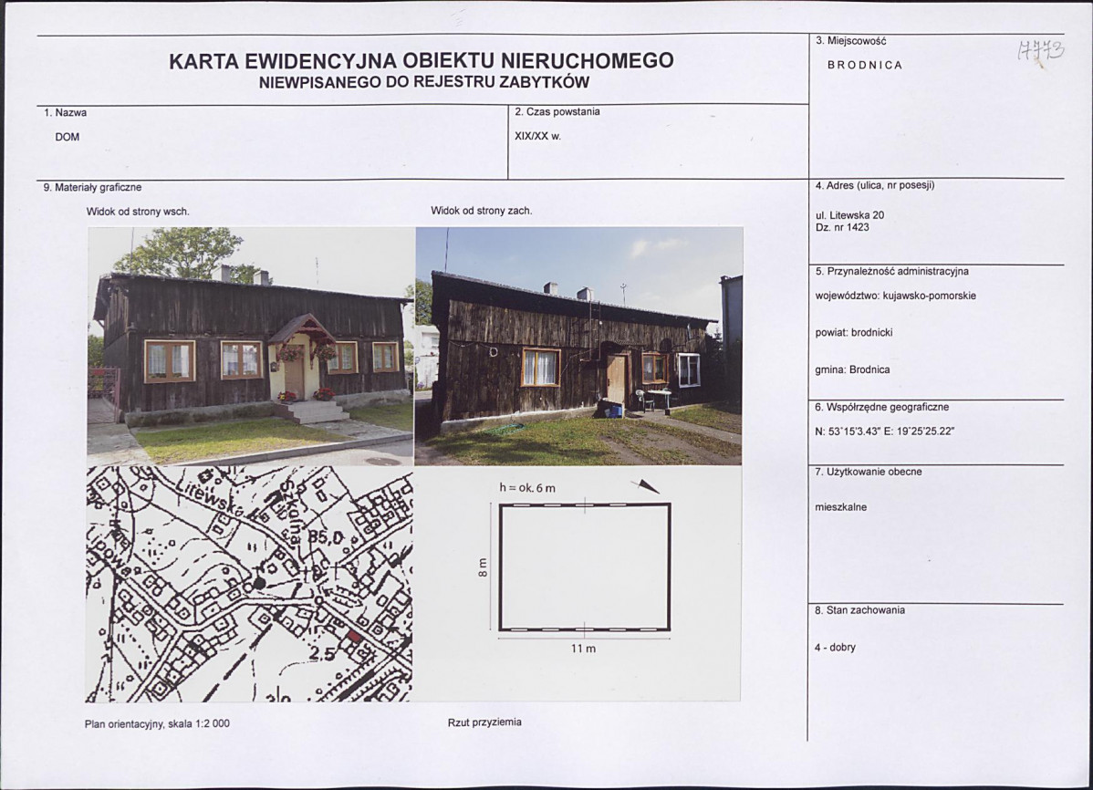 Karta obiektu niewpisanego do rejestru, skan nr 1