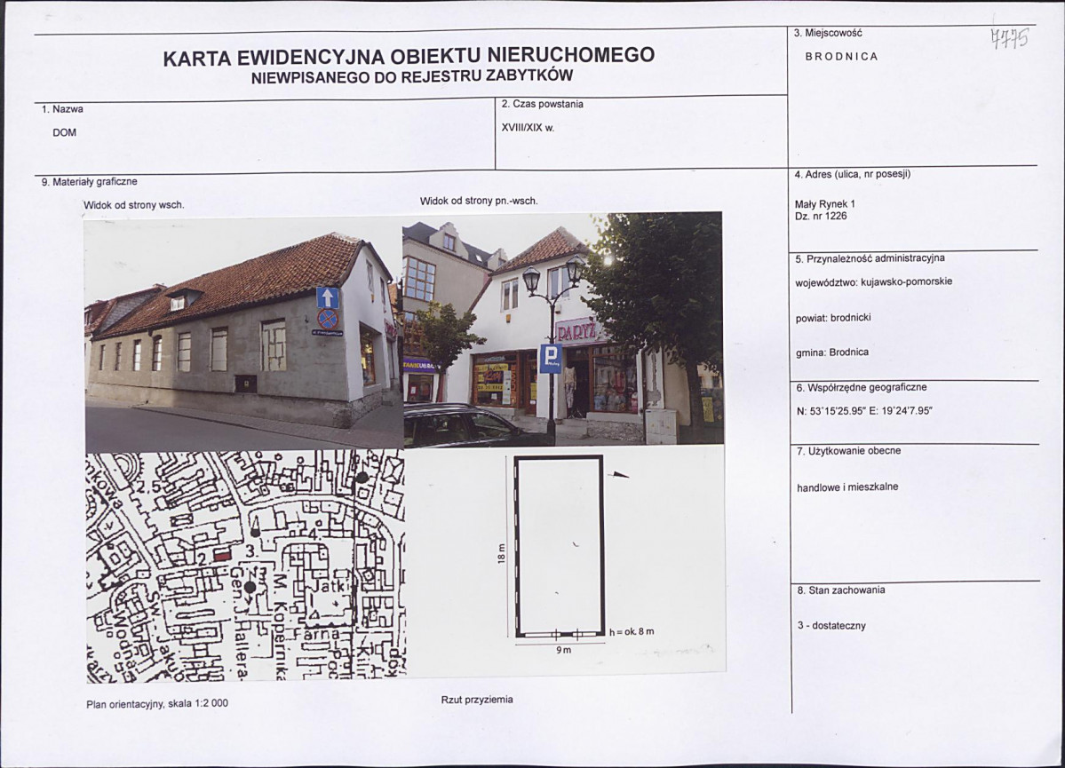 Karta obiektu niewpisanego do rejestru, skan nr 1