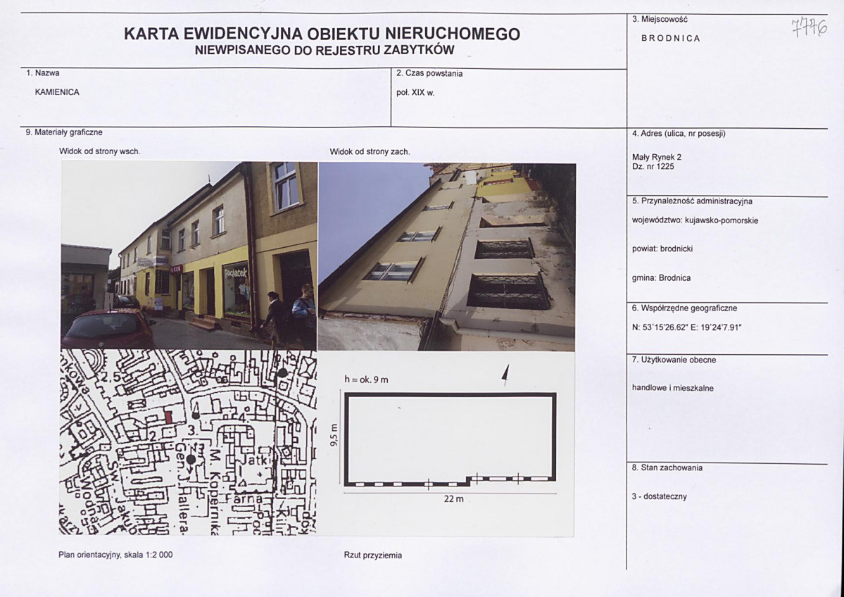 Karta obiektu niewpisanego do rejestru, skan nr 1