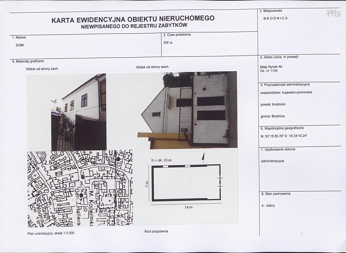 Karta obiektu niewpisanego do rejestru, skan nr 1