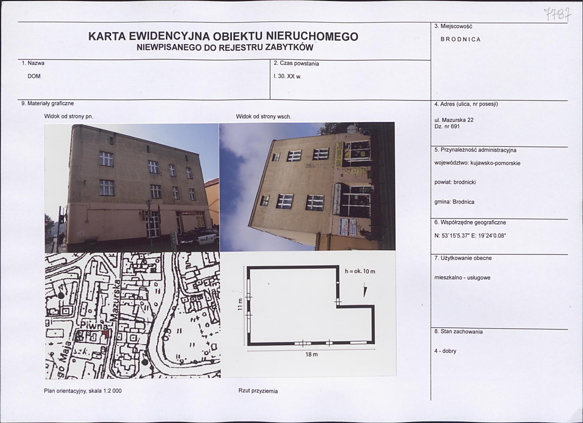 Karta obiektu niewpisanego do rejestru, skan nr 1