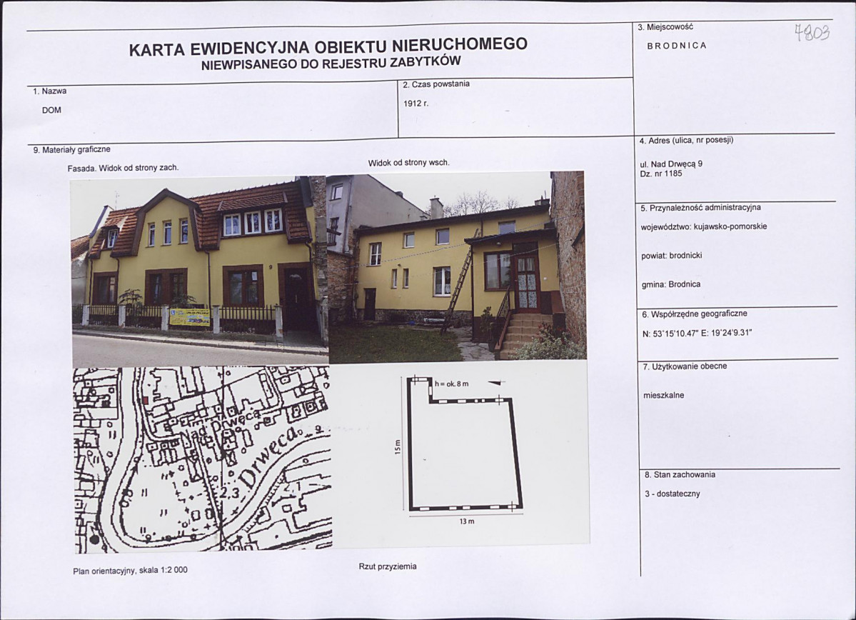 Karta obiektu niewpisanego do rejestru, skan nr 1