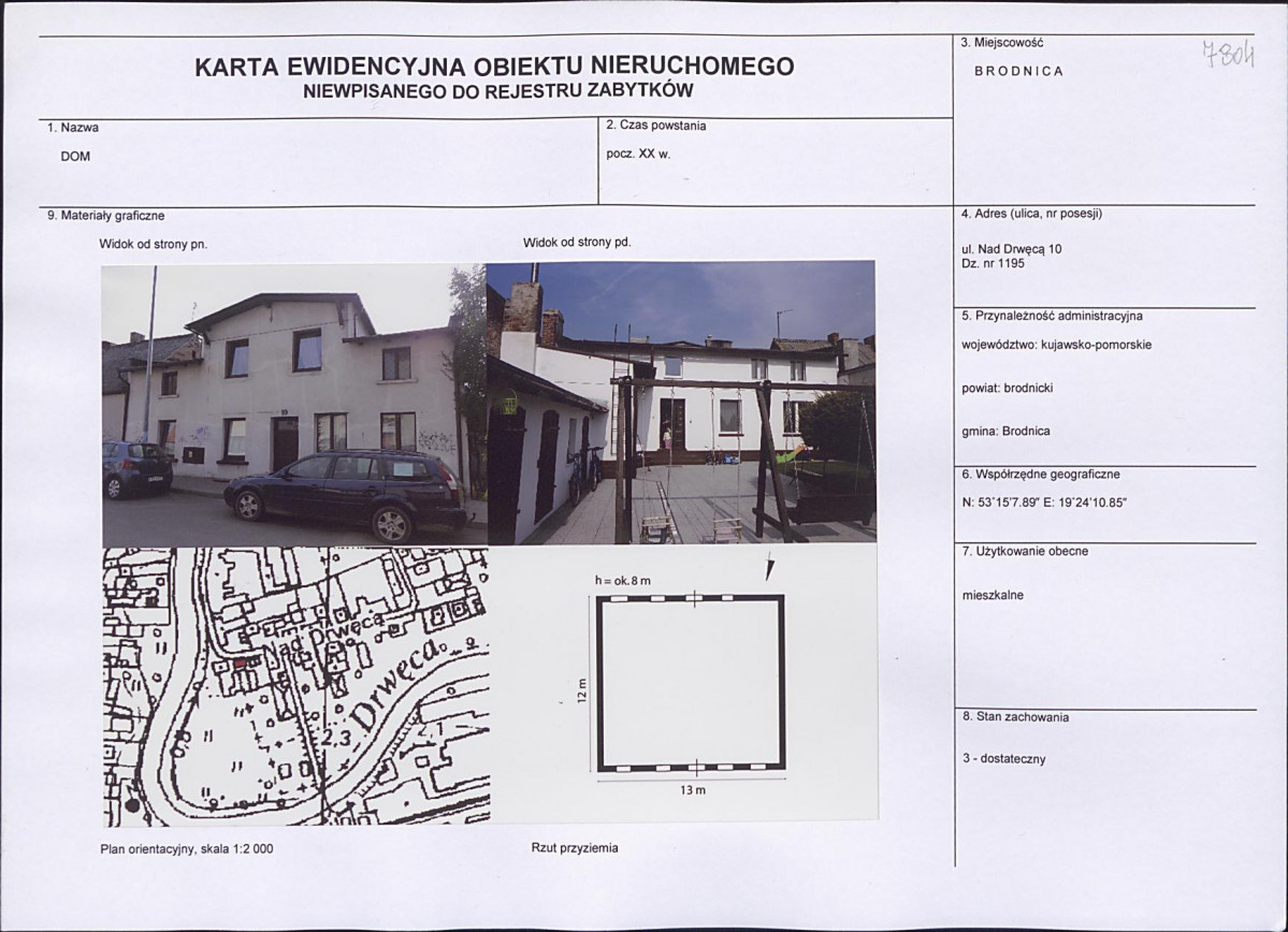 Karta obiektu niewpisanego do rejestru, skan nr 1