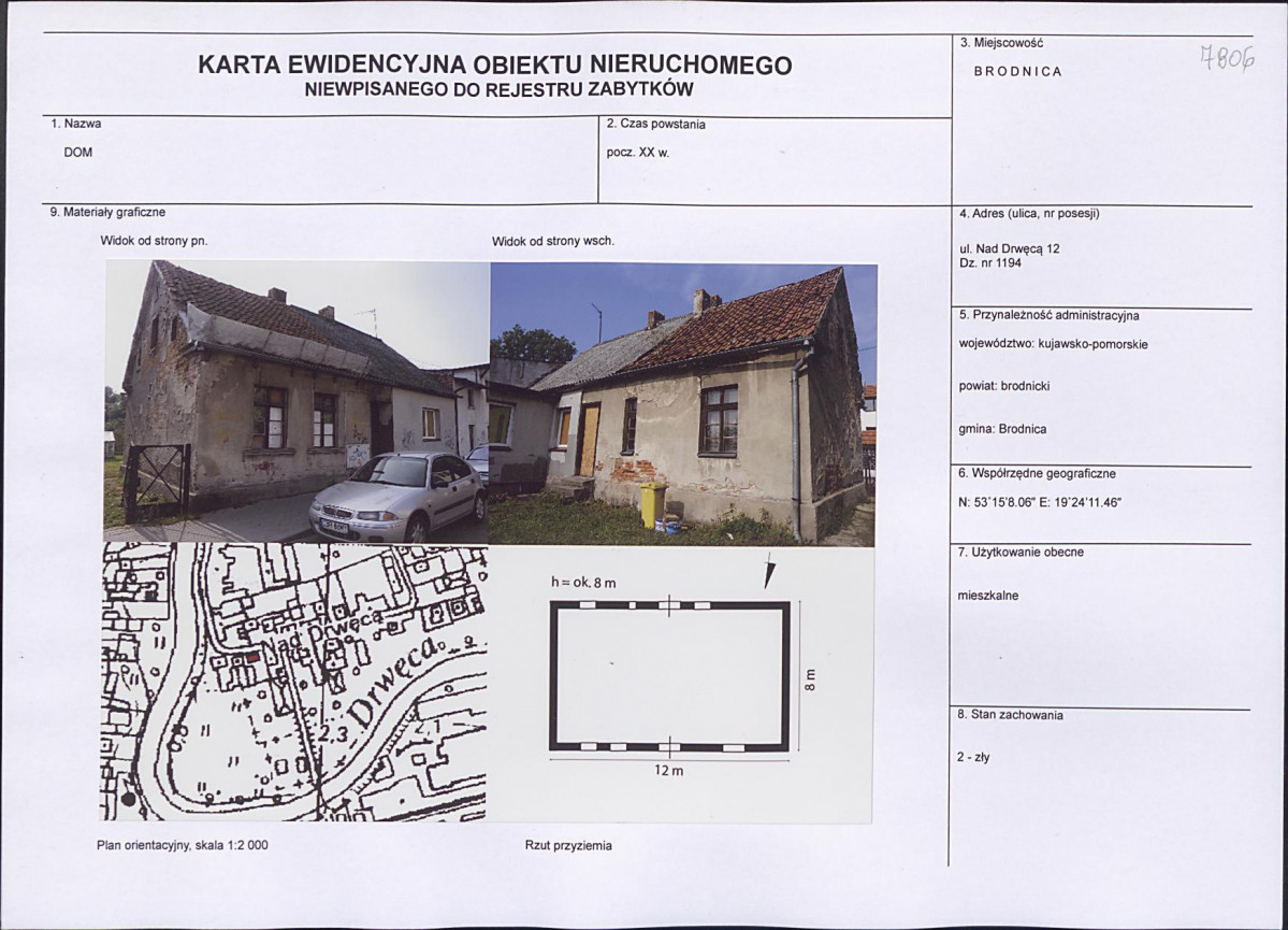 Karta obiektu niewpisanego do rejestru, skan nr 1