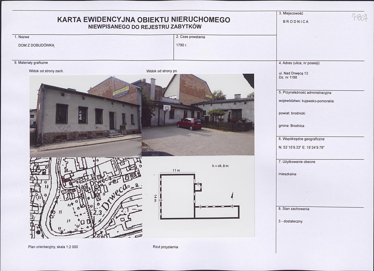 Karta obiektu niewpisanego do rejestru, skan nr 1
