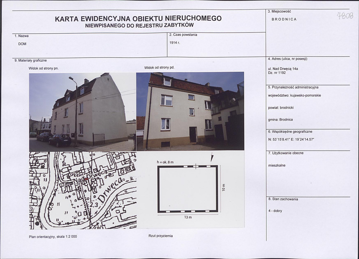 Karta obiektu niewpisanego do rejestru, skan nr 1
