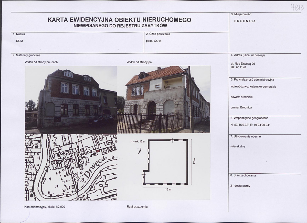 Karta obiektu niewpisanego do rejestru, skan nr 1