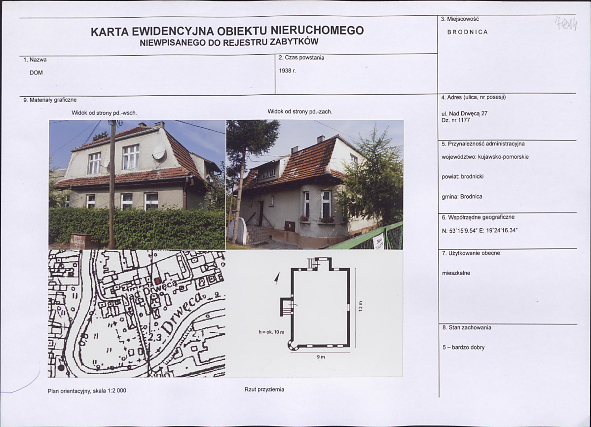 Karta obiektu niewpisanego do rejestru, skan nr 1