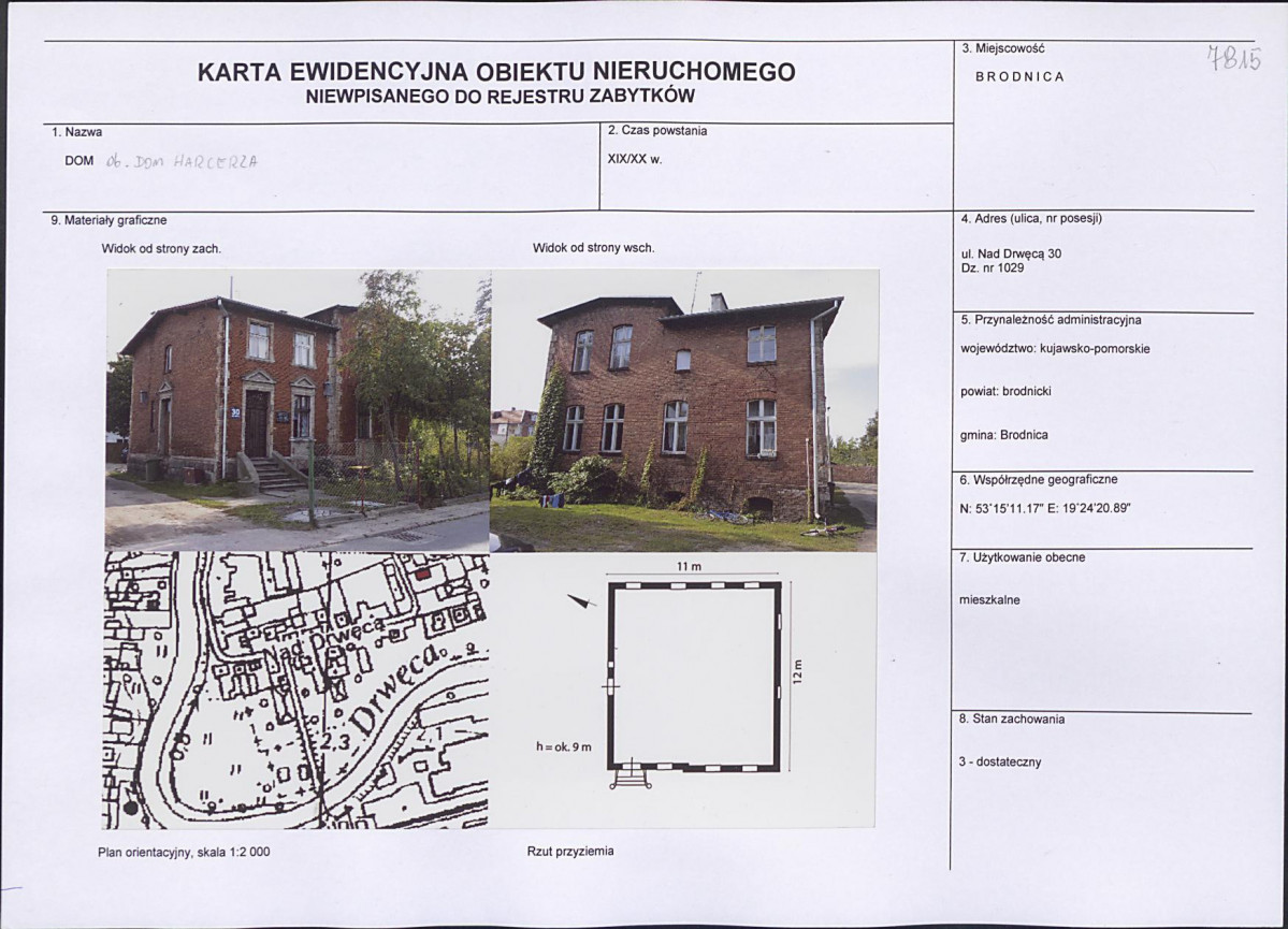 Karta obiektu niewpisanego do rejestru, skan nr 1