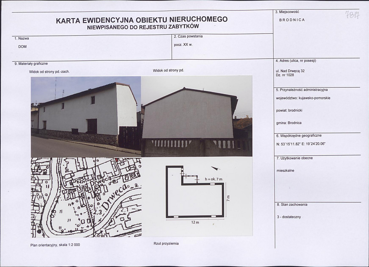 Karta obiektu niewpisanego do rejestru, skan nr 1