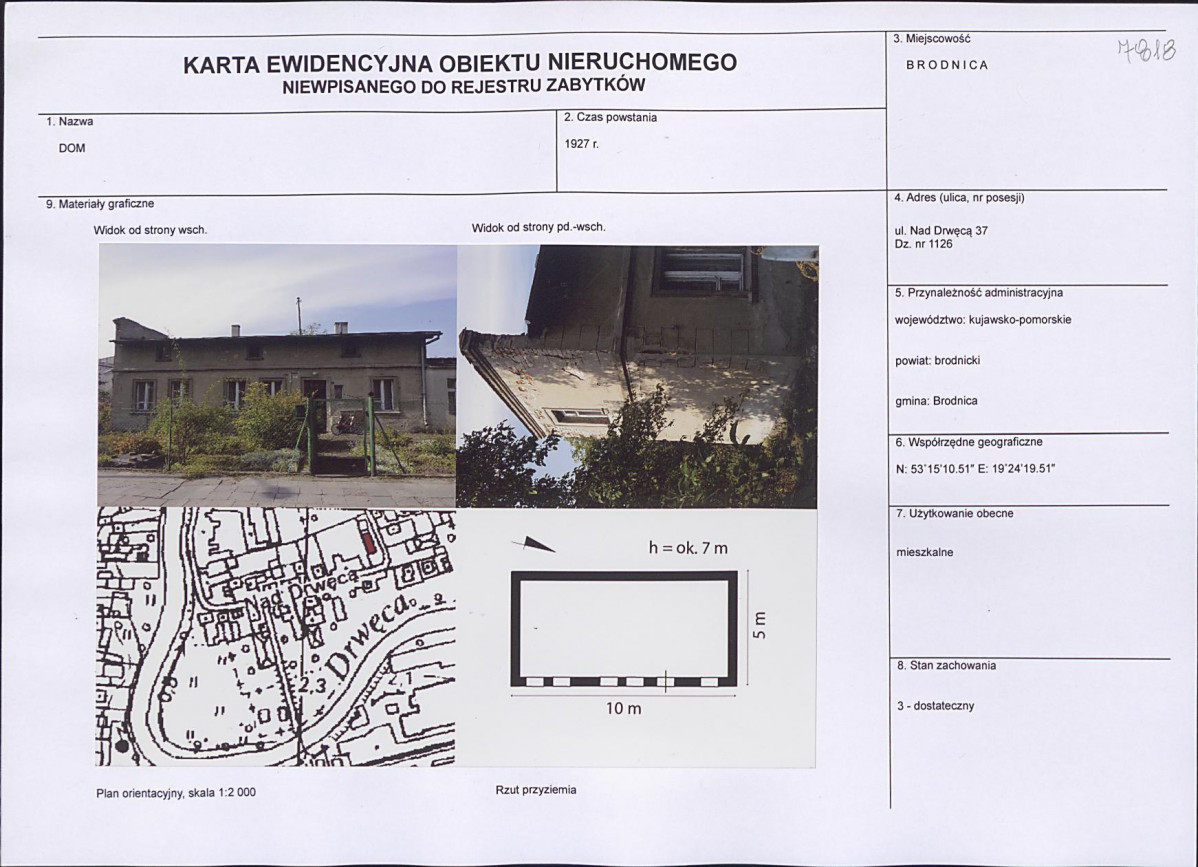 Karta obiektu niewpisanego do rejestru, skan nr 1