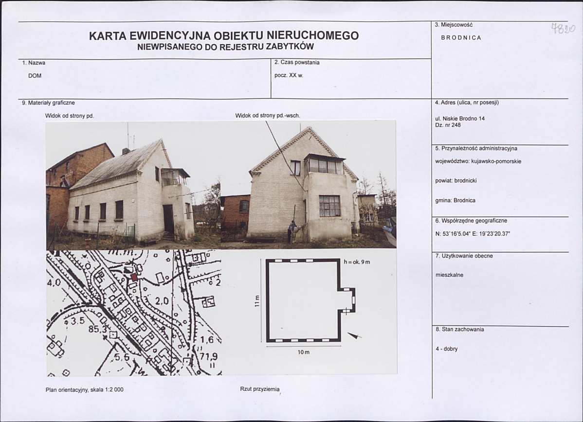 Karta obiektu niewpisanego do rejestru, skan nr 1