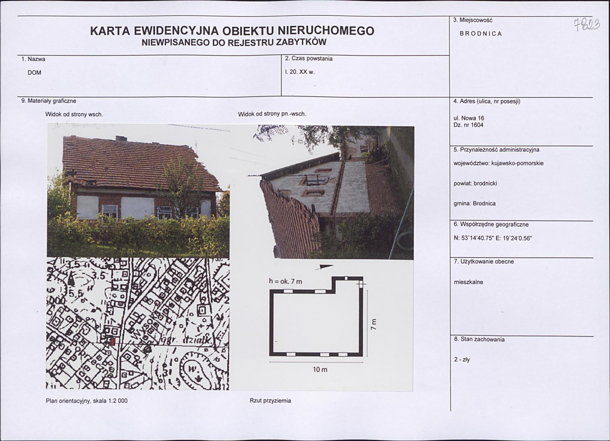 Karta obiektu niewpisanego do rejestru, skan nr 1