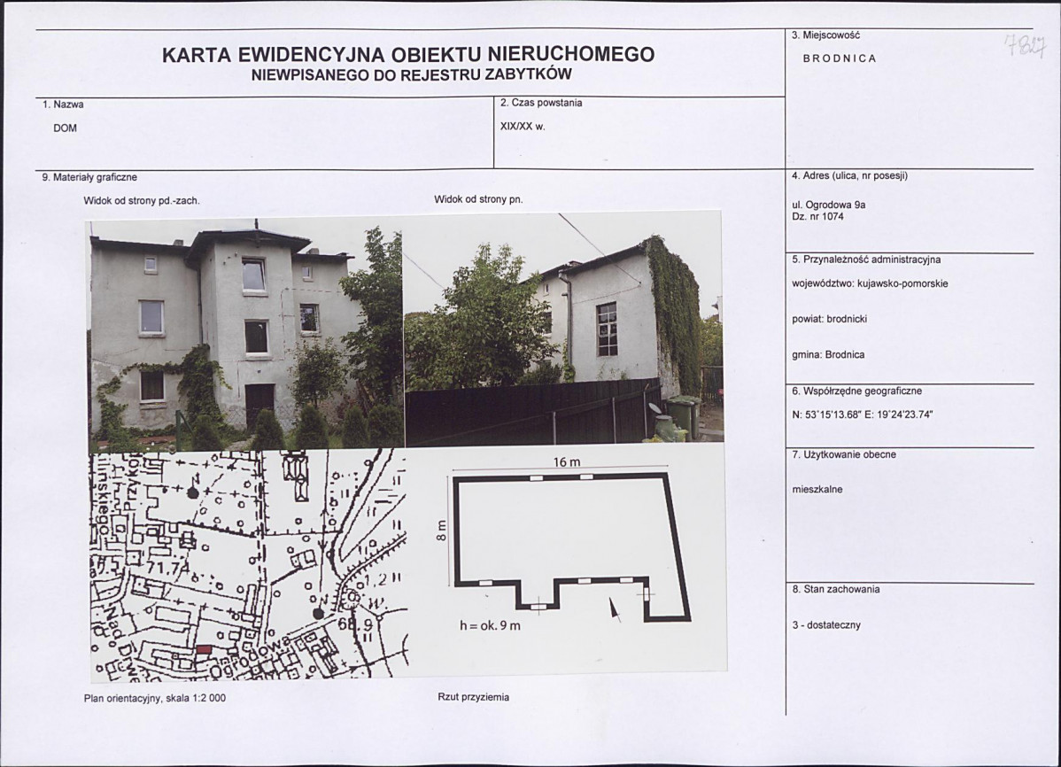 Karta obiektu niewpisanego do rejestru, skan nr 1