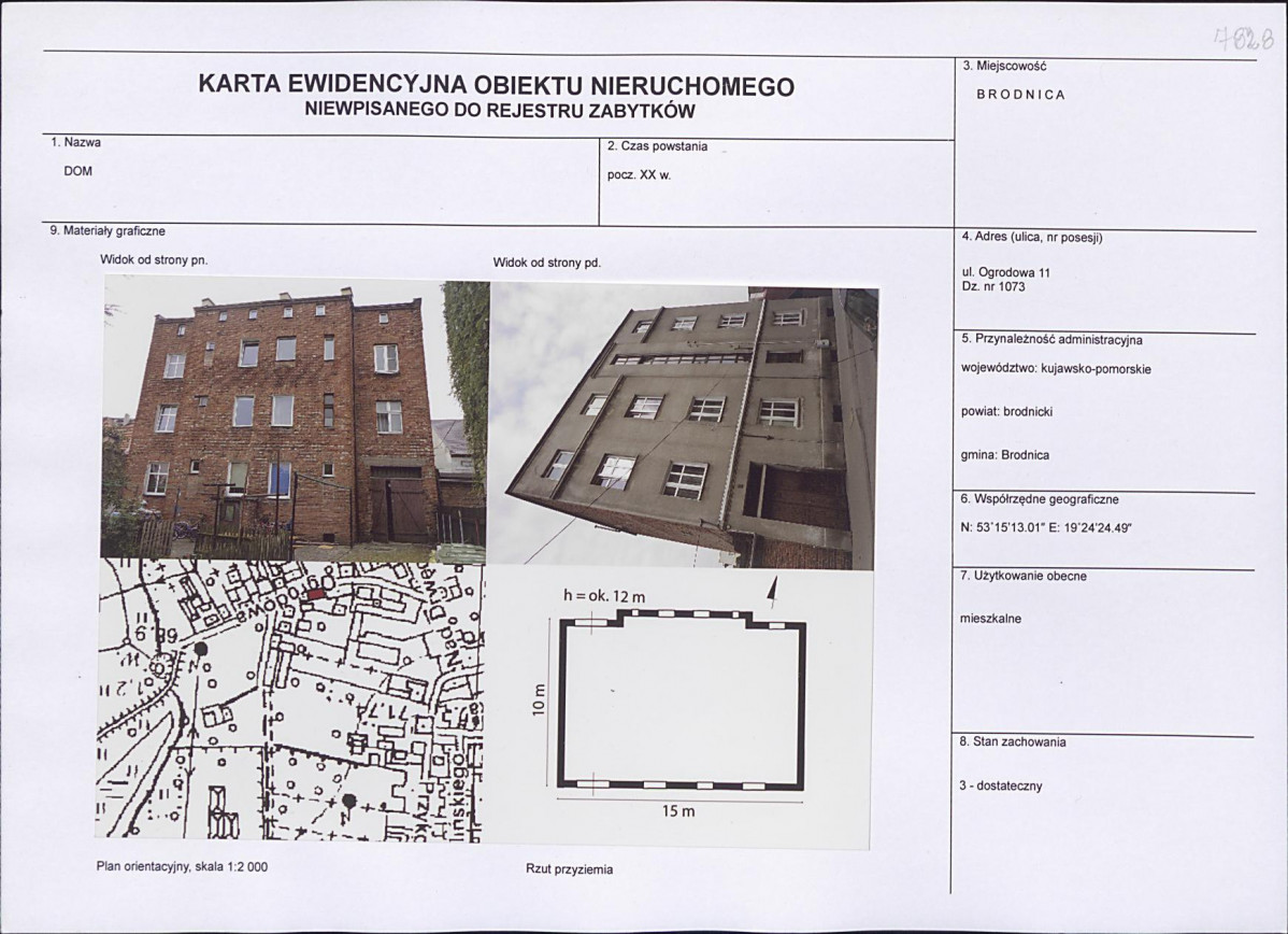 Karta obiektu niewpisanego do rejestru, skan nr 1