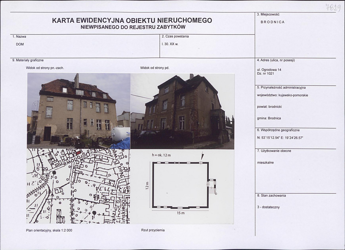 Karta obiektu niewpisanego do rejestru, skan nr 1