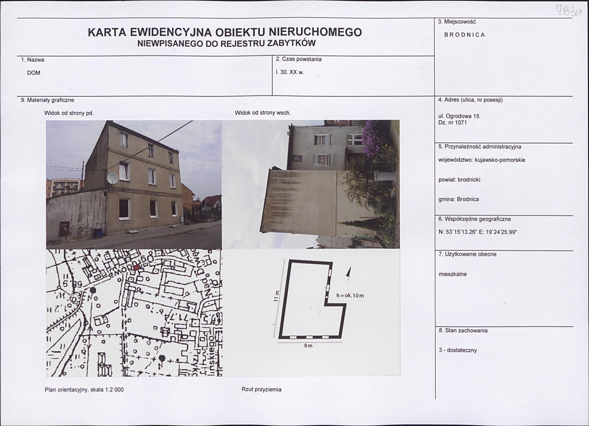 Karta obiektu niewpisanego do rejestru, skan nr 1