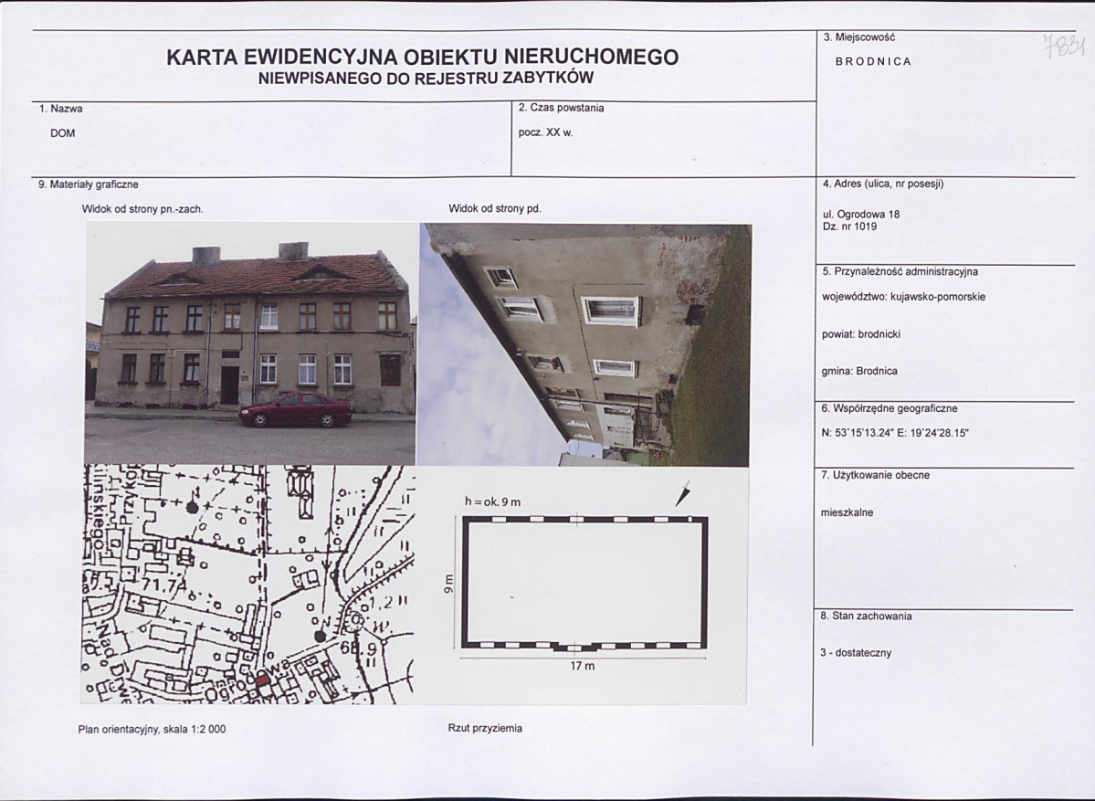 Karta obiektu niewpisanego do rejestru, skan nr 1