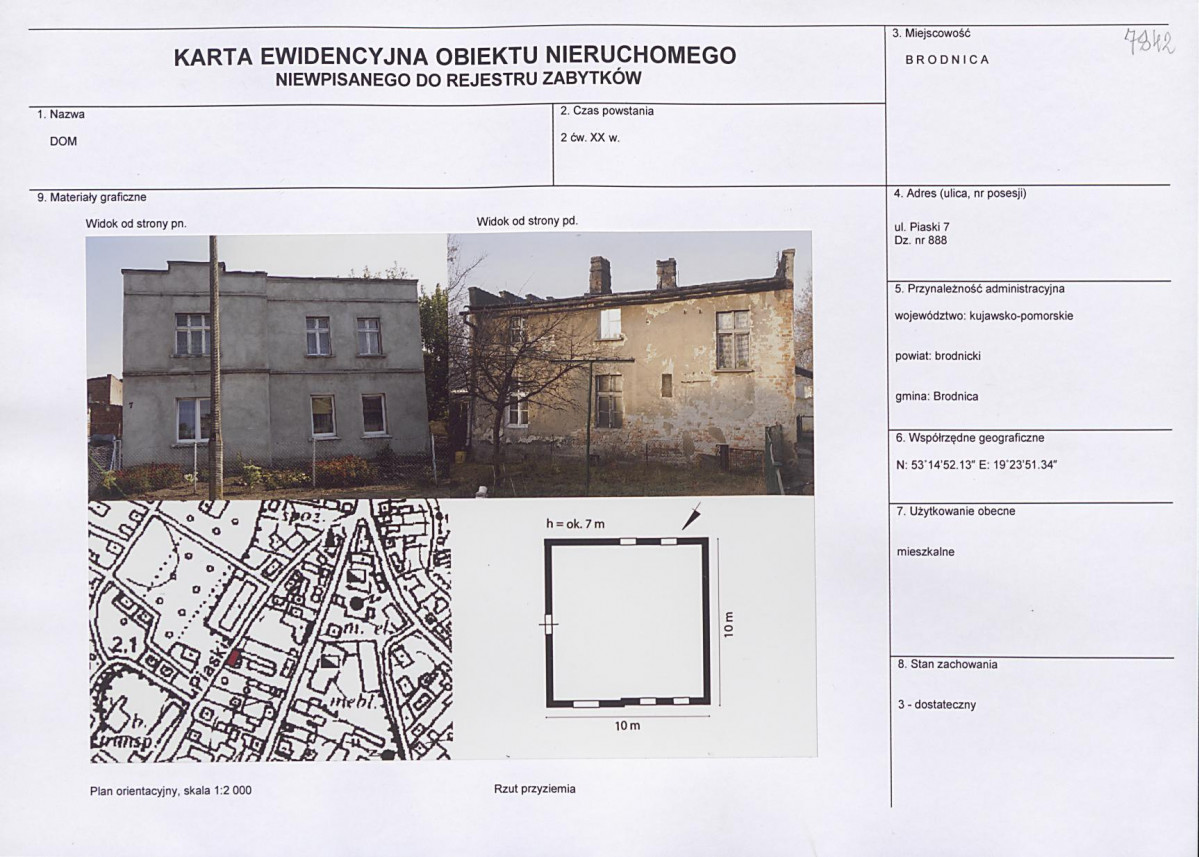 Karta obiektu niewpisanego do rejestru, skan nr 1