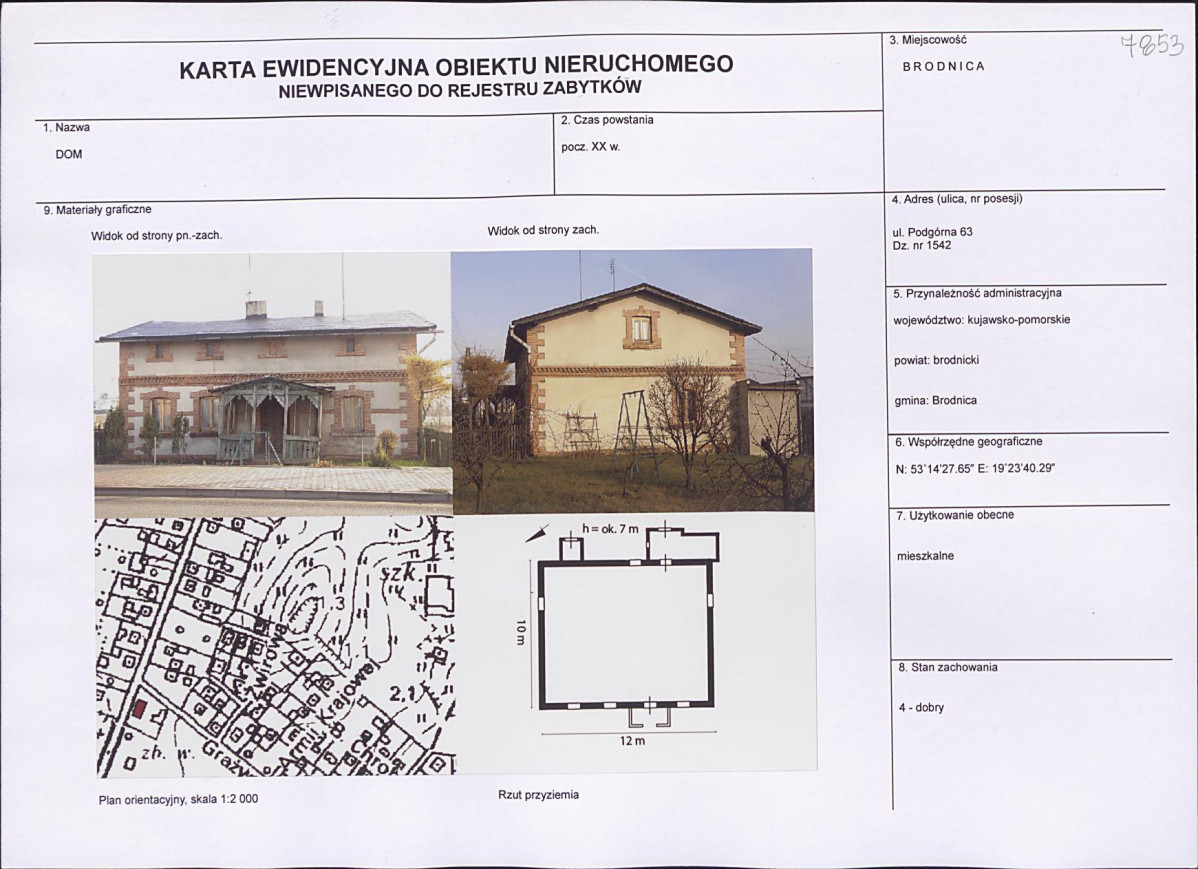 Karta obiektu niewpisanego do rejestru, skan nr 1