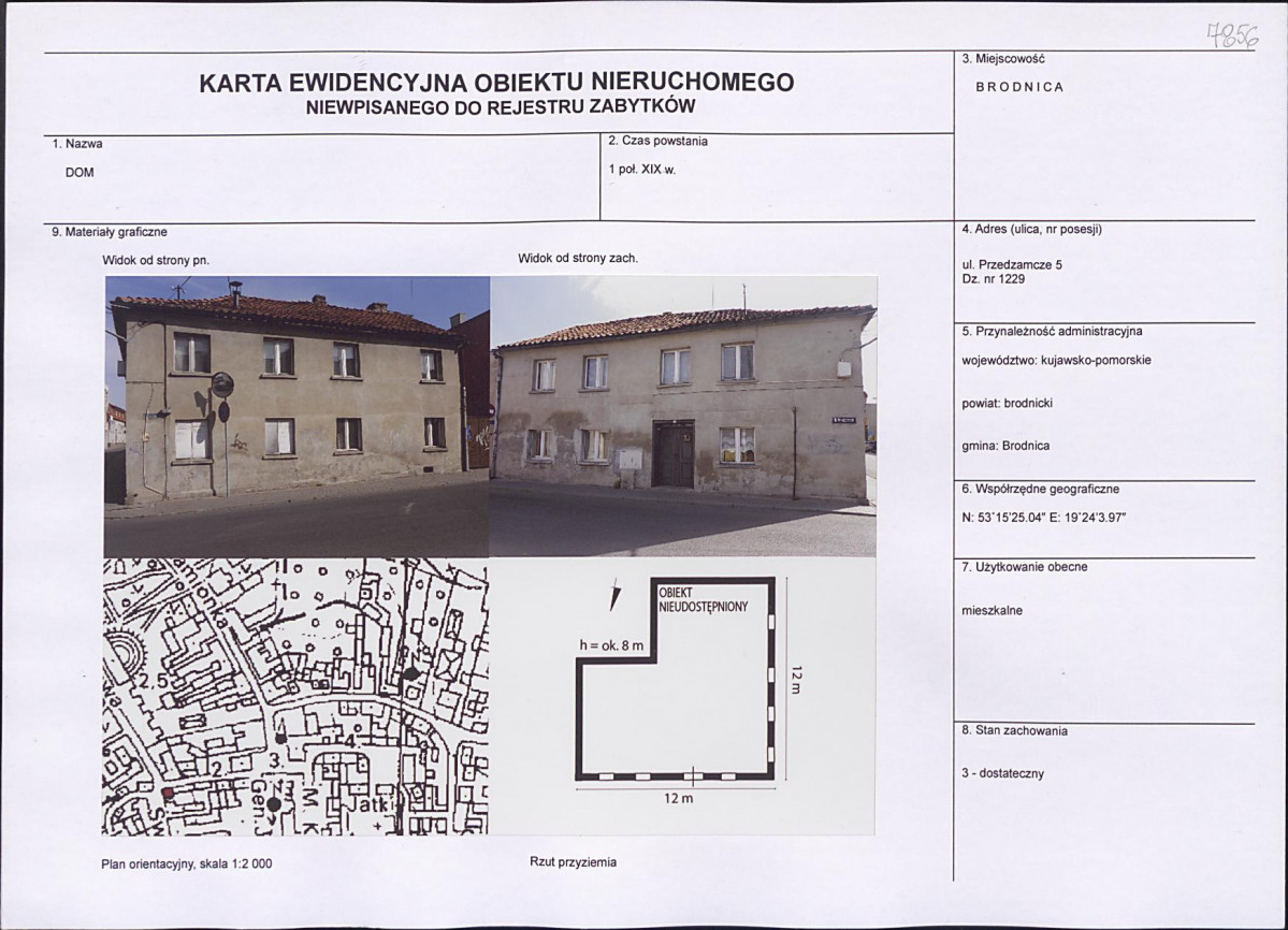Karta obiektu niewpisanego do rejestru, skan nr 1