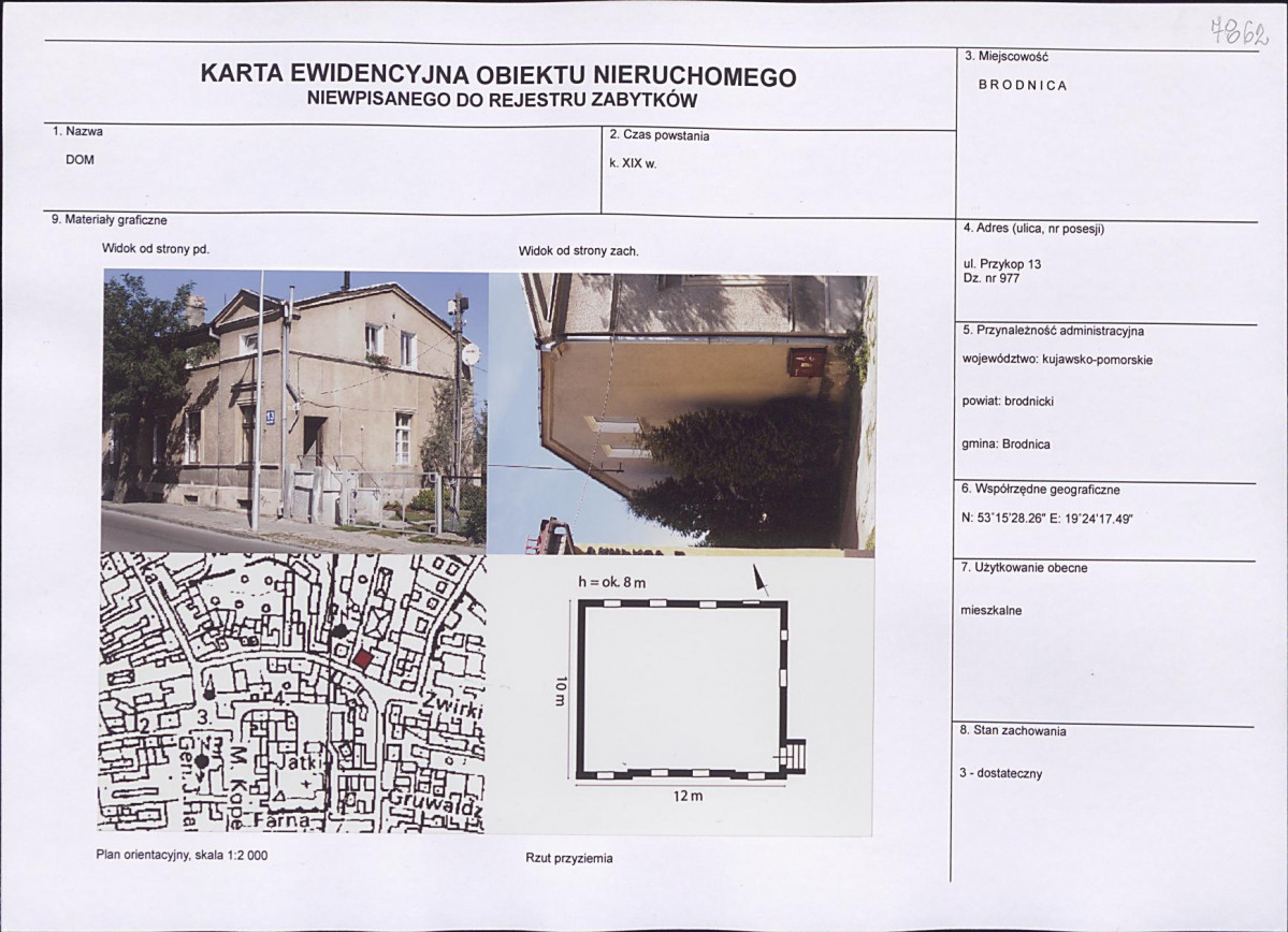 Karta obiektu niewpisanego do rejestru, skan nr 1