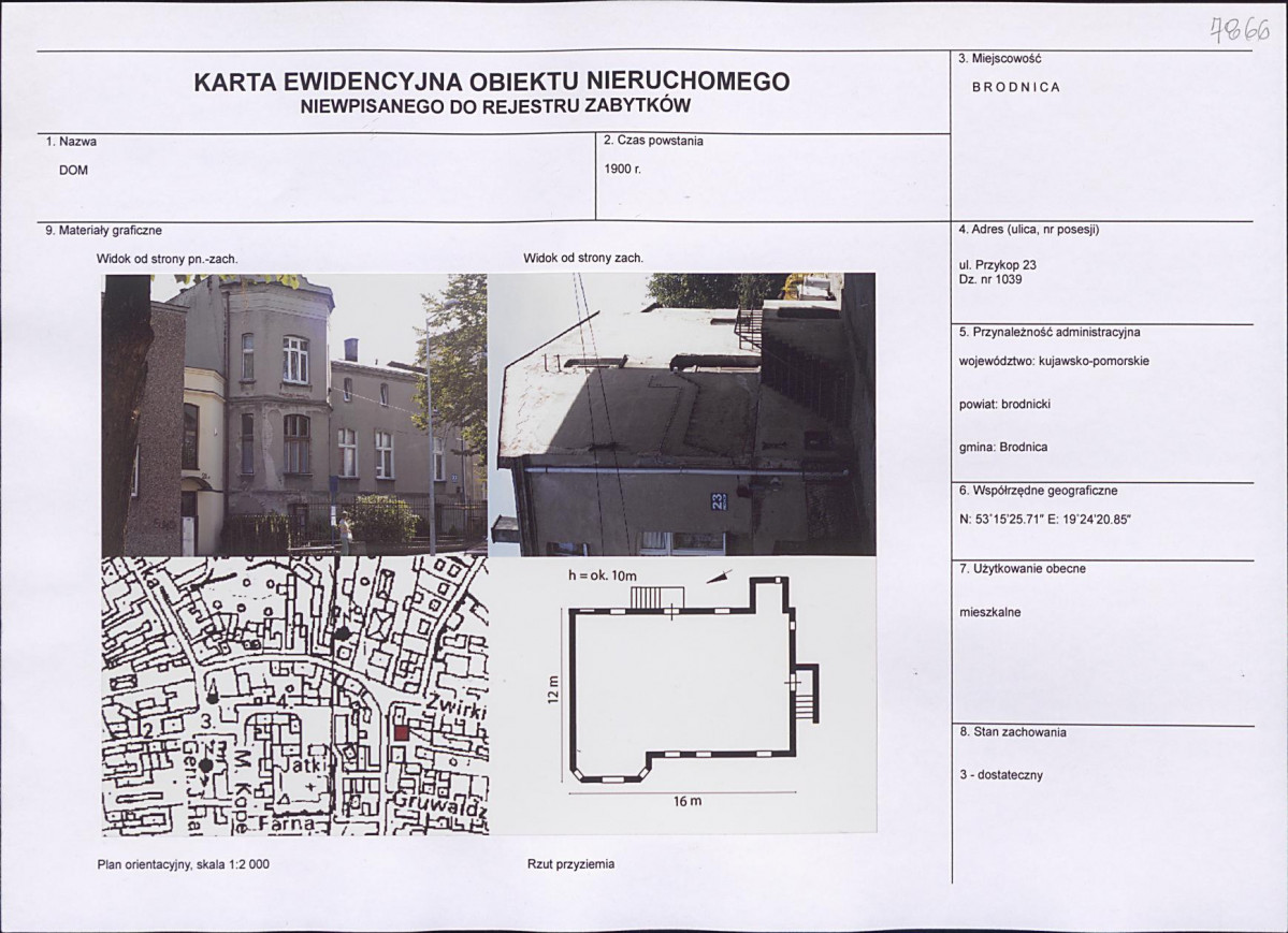 Karta obiektu niewpisanego do rejestru, skan nr 1