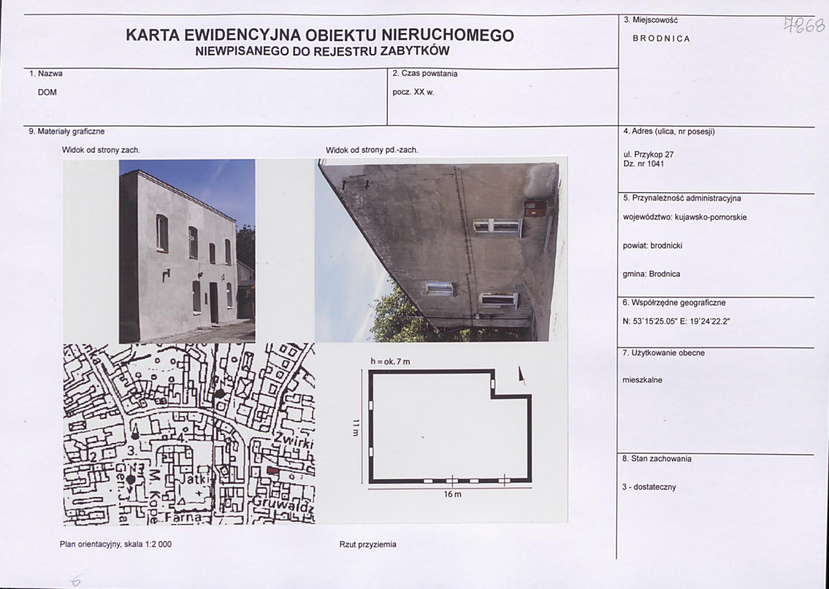 Karta obiektu niewpisanego do rejestru, skan nr 1