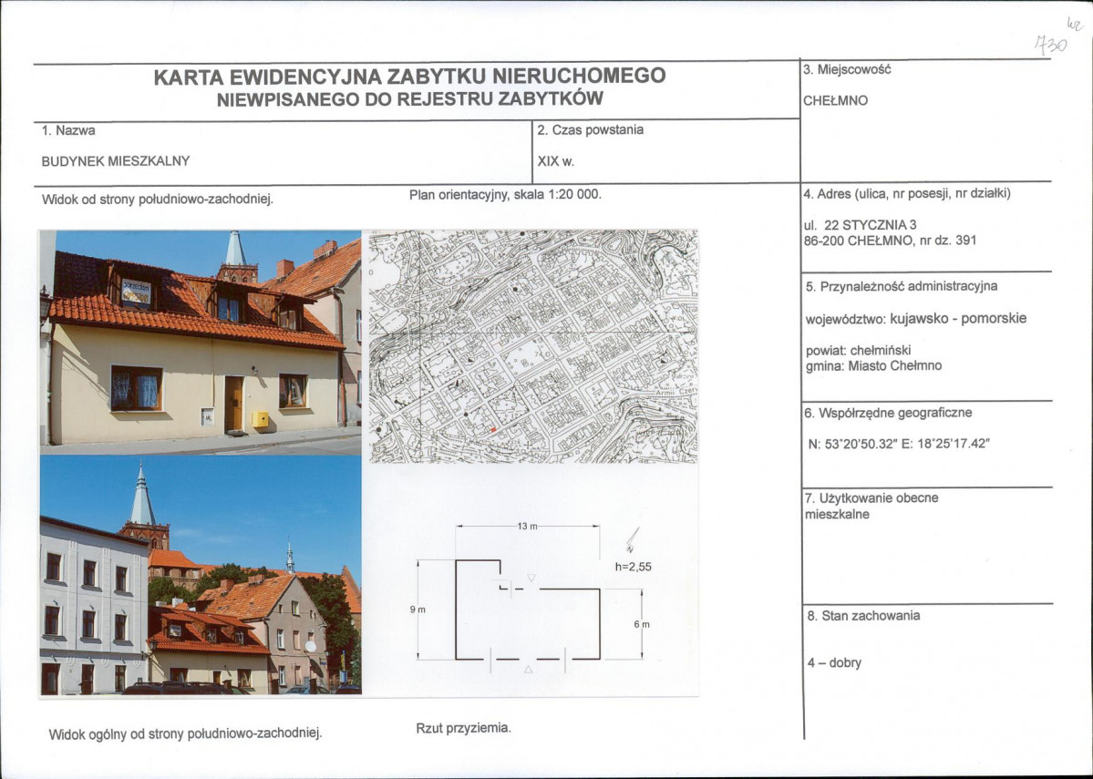 KEZN - Karta obiektu niewpisanego do rejestru, skan nr 1