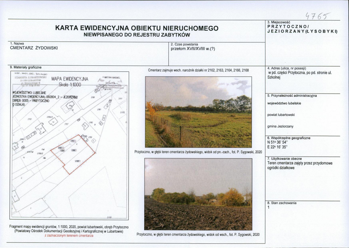 Karta obiektu niewpisanego do rejestru, skan nr 1