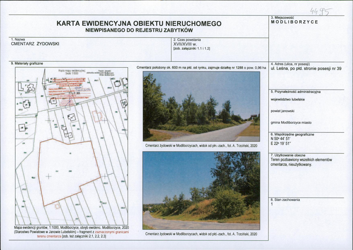 Karta obiektu niewpisanego do rejestru, skan nr 1