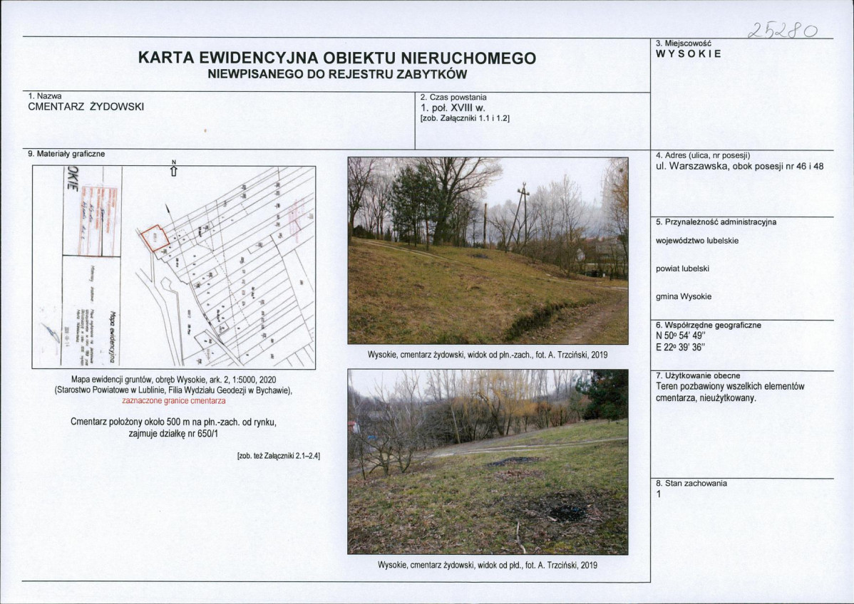Karta obiektu niewpisanego do rejestru, skan nr 1