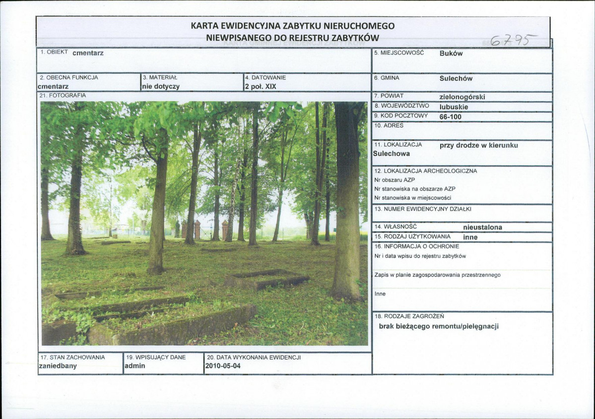 Karta obiektu niewpisanego do rejestru, skan nr 1