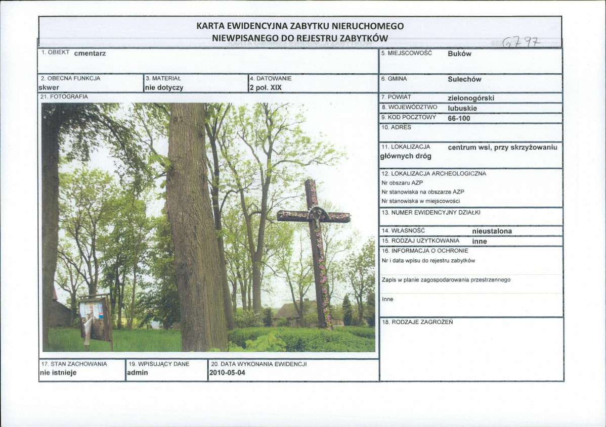 Karta obiektu niewpisanego do rejestru, skan nr 1
