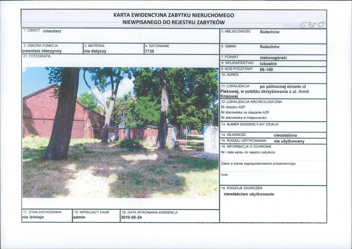 Karta obiektu niewpisanego do rejestru, skan nr 1