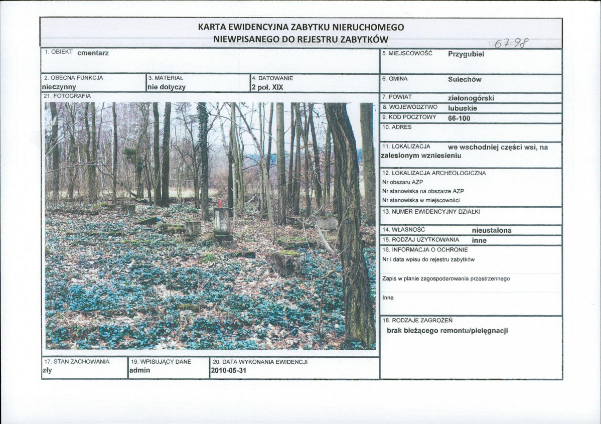 Karta obiektu niewpisanego do rejestru, skan nr 1