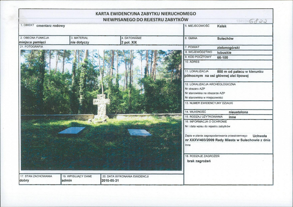 Karta obiektu niewpisanego do rejestru, skan nr 1