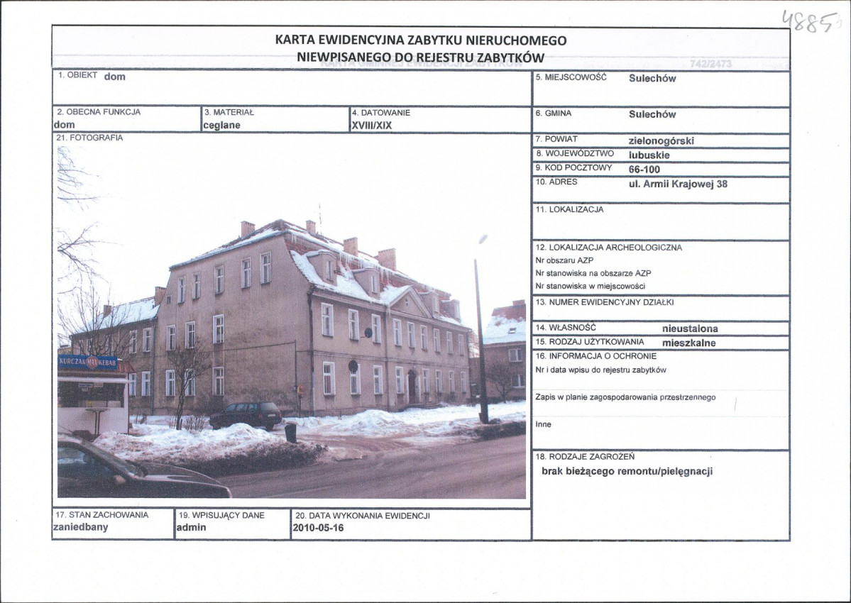 Karta obiektu niewpisanego do rejestru, skan nr 1