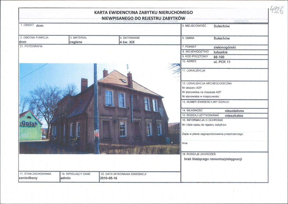 Karta obiektu niewpisanego do rejestru, skan nr 1