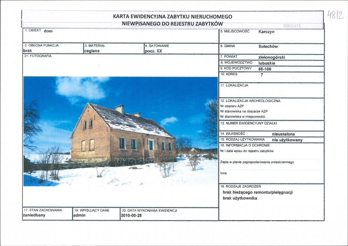 Karta obiektu niewpisanego do rejestru, skan nr 1
