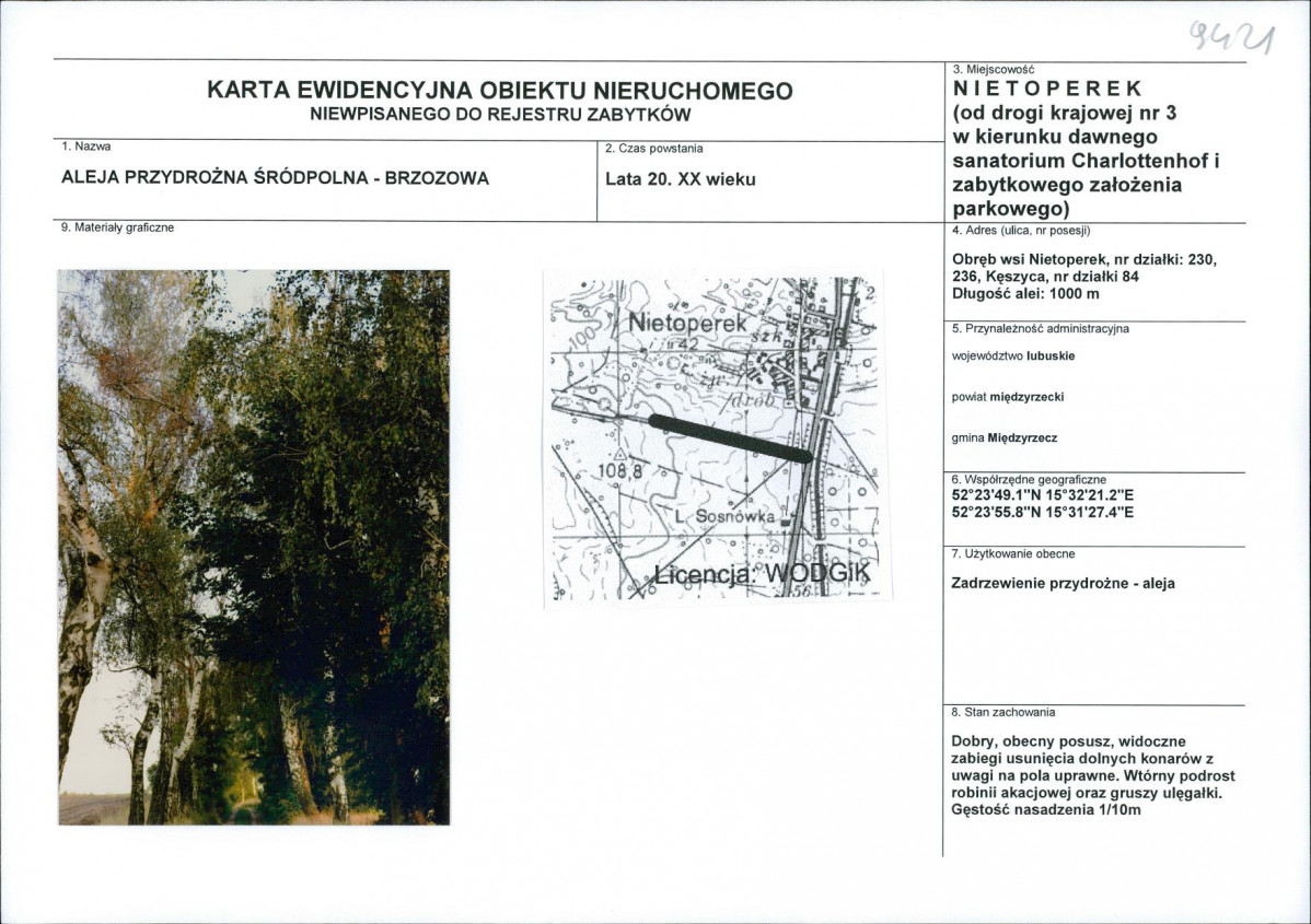 Karta obiektu niewpisanego do rejestru, skan nr 1