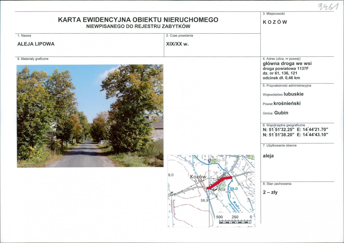 Karta obiektu niewpisanego do rejestru, skan nr 1