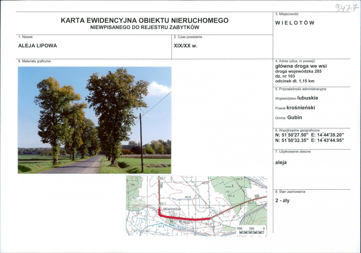 Karta obiektu niewpisanego do rejestru, skan nr 1