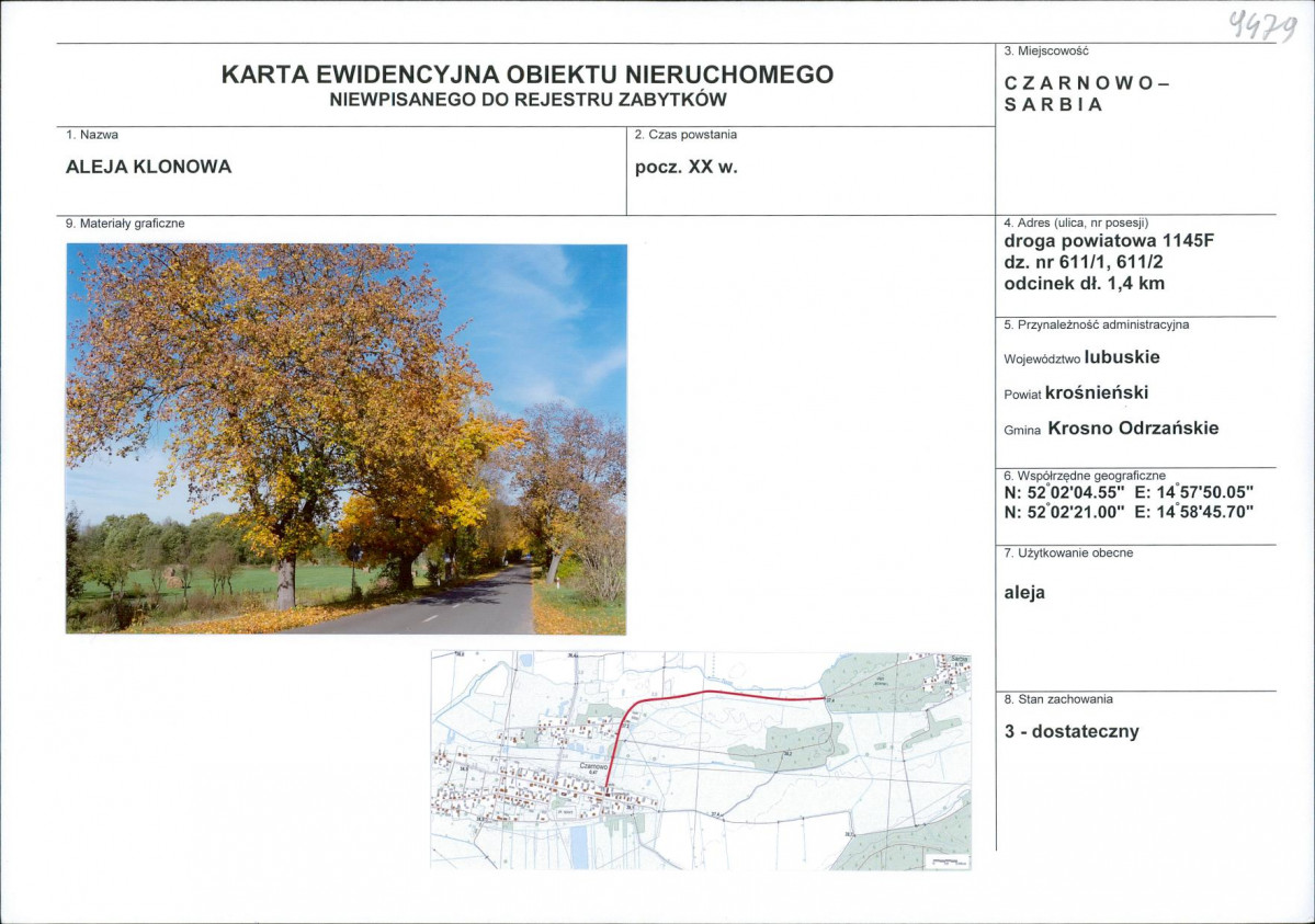 Karta obiektu niewpisanego do rejestru, skan nr 1