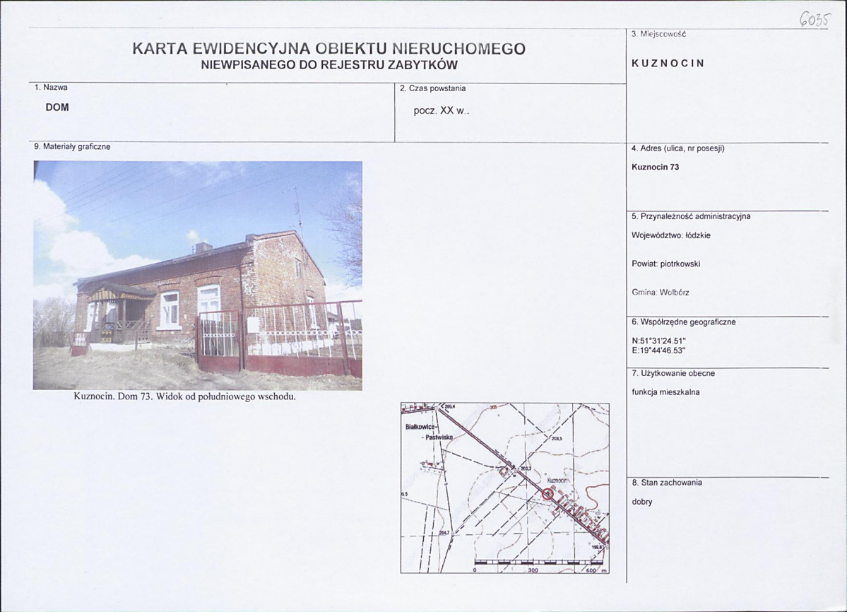 Karta obiektu niewpisanego do rejestru, skan nr 1