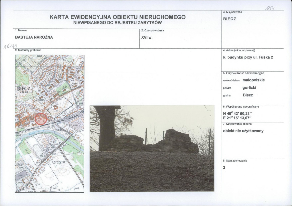 Karta obiektu niewpisanego do rejestru, skan nr 1