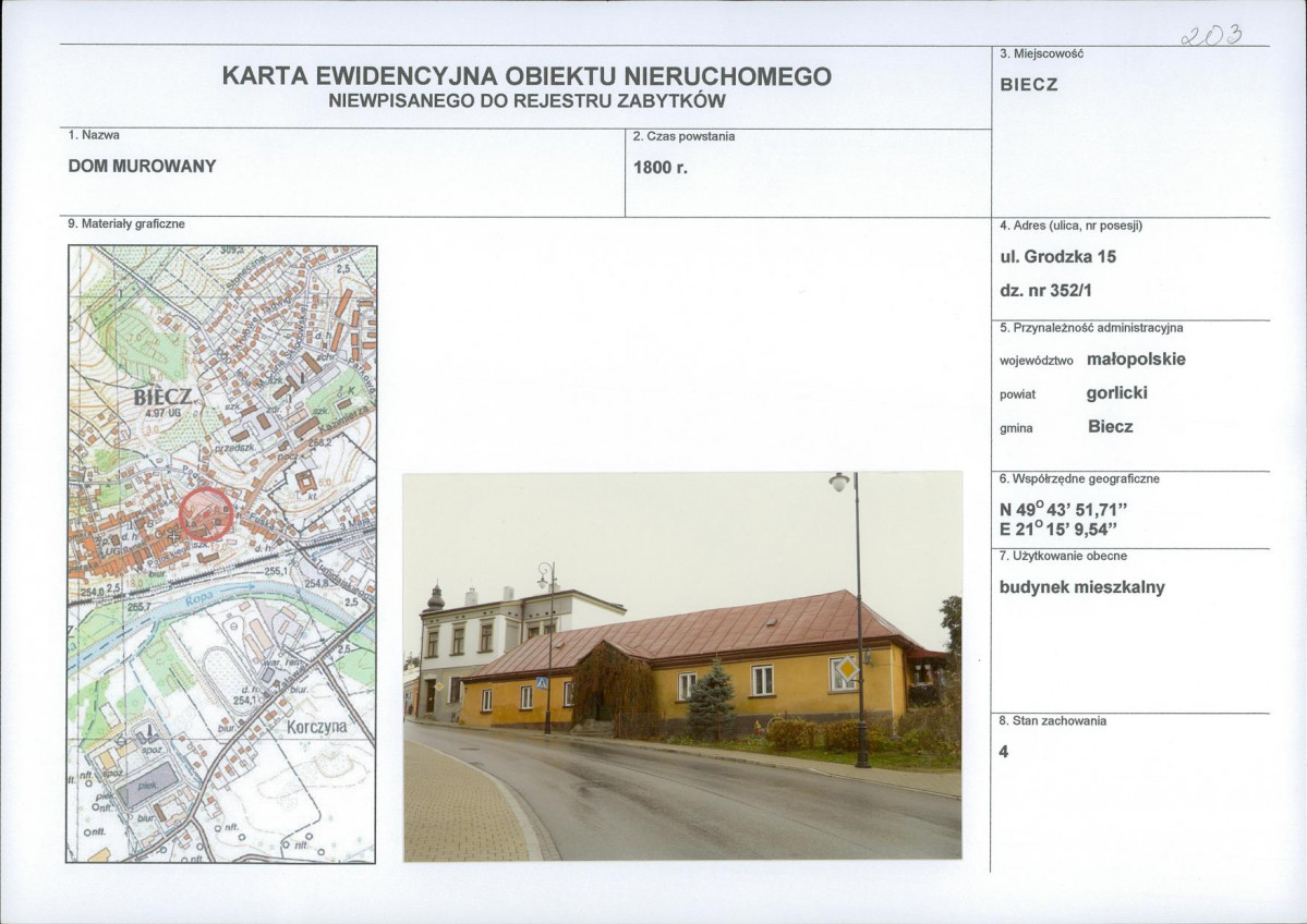 Karta obiektu niewpisanego do rejestru, skan nr 1